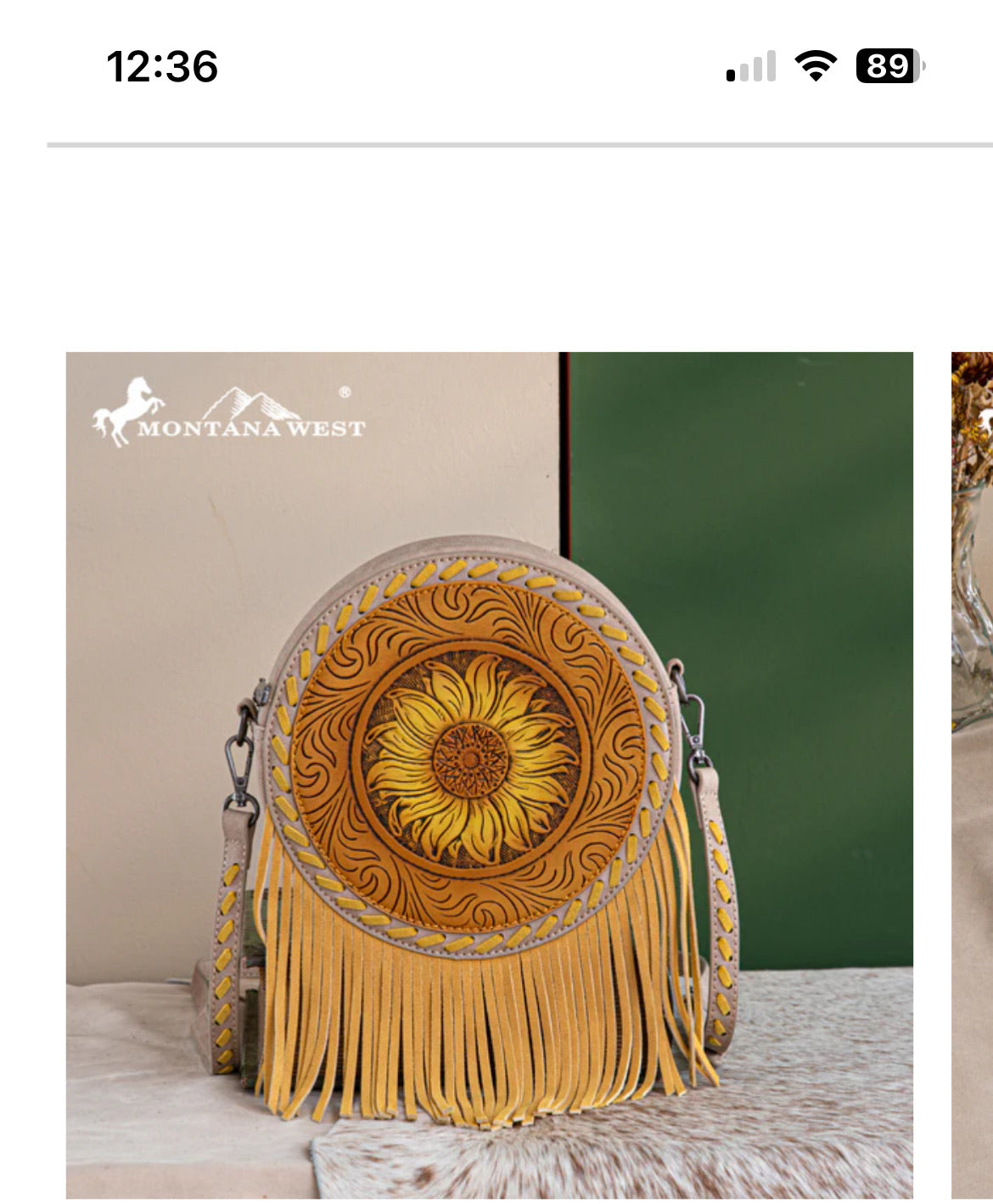 Montana West Round Tooled Sunflower Crossbody Purse with Fringe