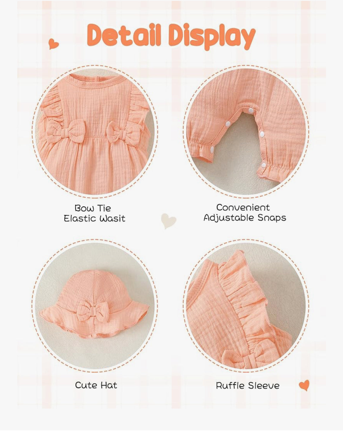 Baby Girls Soft Pink Bow Romper with matching Hat