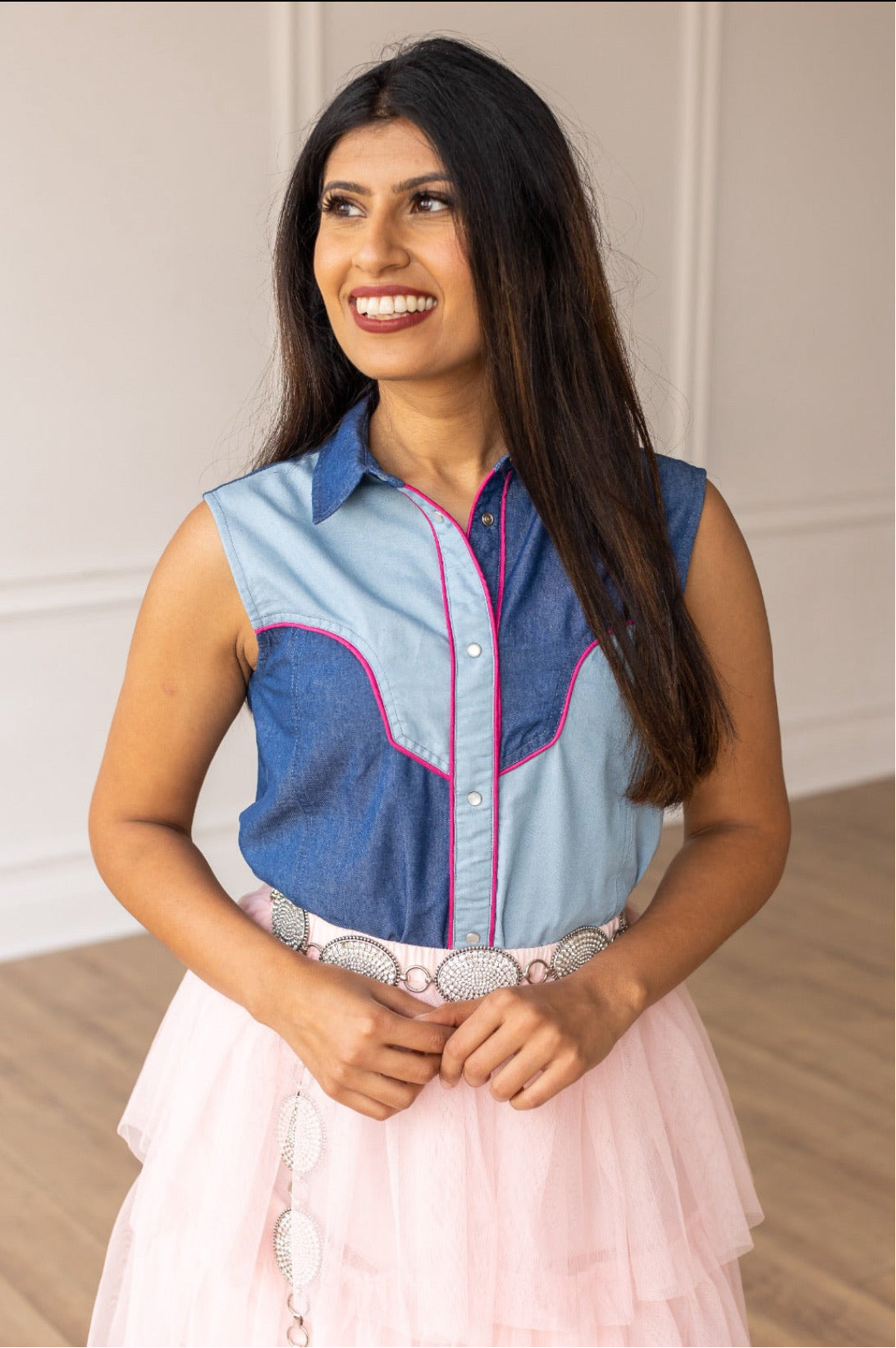 Sleeveless Pearl Snap Western Shirt
