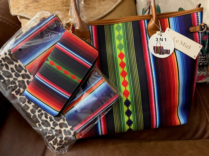 3pc. Multicolor Aztec Style Vegan Tote