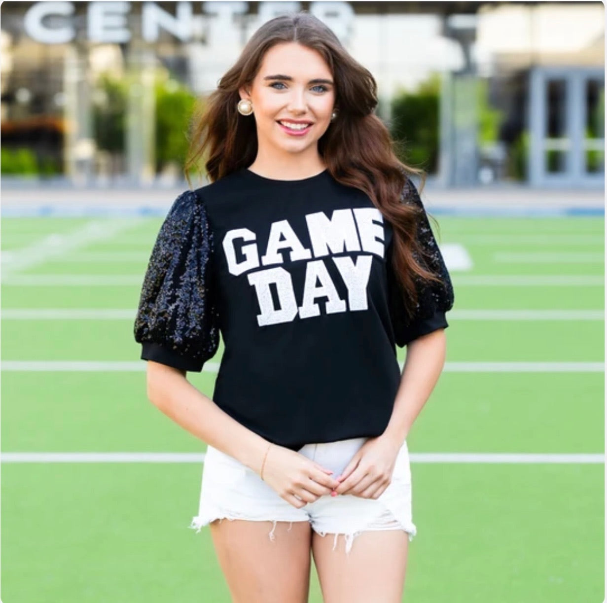 Game Day Sequin Bubble Sleeve Top