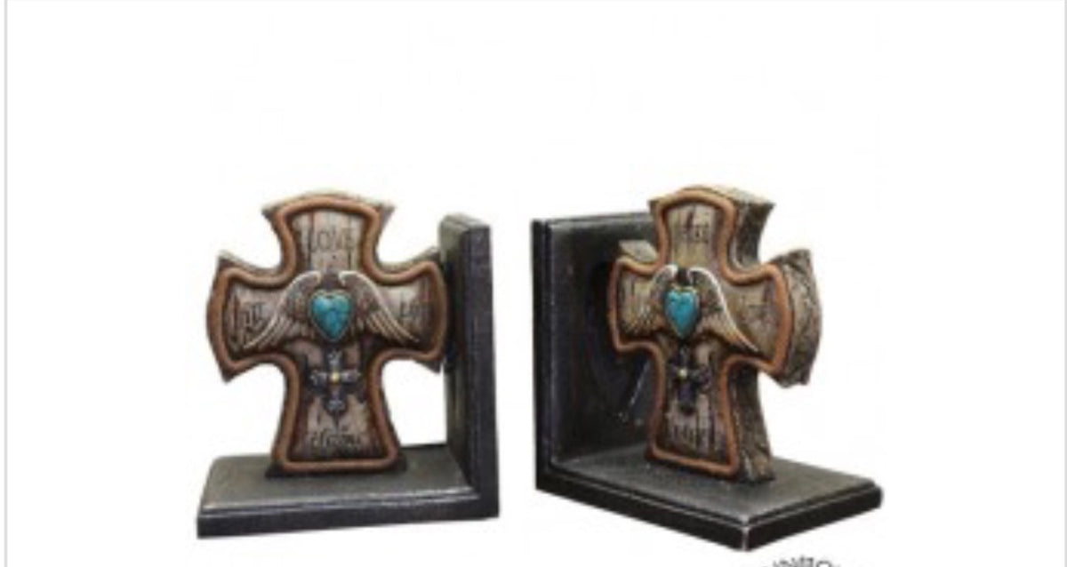 Cross with Heart Resin Book End Decor
