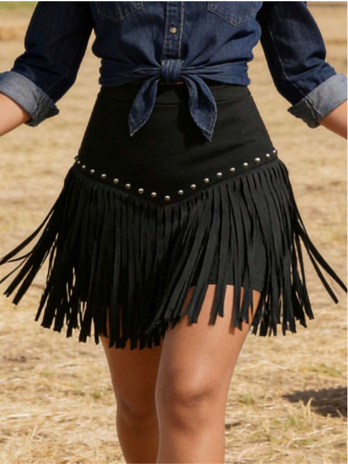 Rivet Fringe Trim Mini Skirt