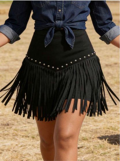 Rivet Fringe Trim Mini Skirt