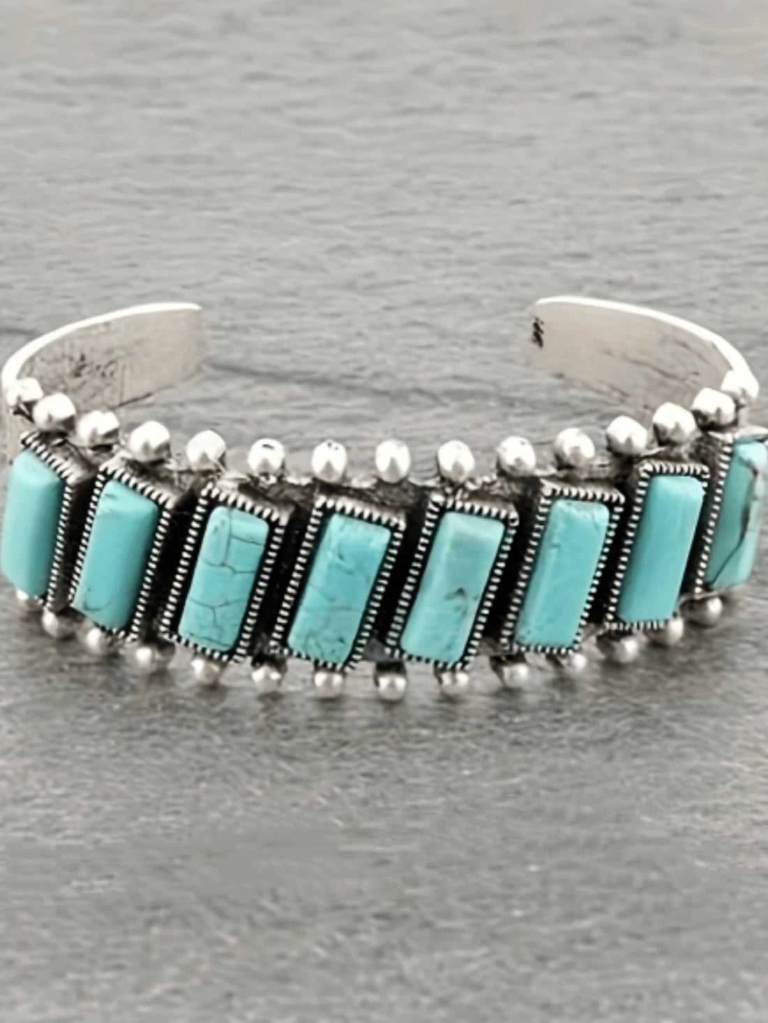 Burnished Silver Metal Cuff with Turquoise Inset Stones