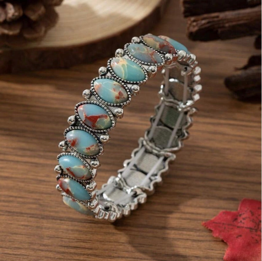 Bohemian Western Style Faux Jade Stretch Bracelet