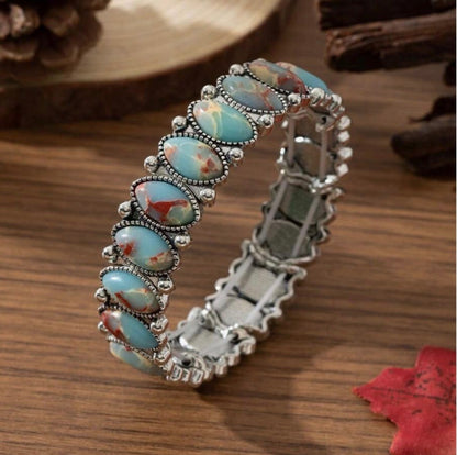 Bohemian Western Style Faux Jade Stretch Bracelet