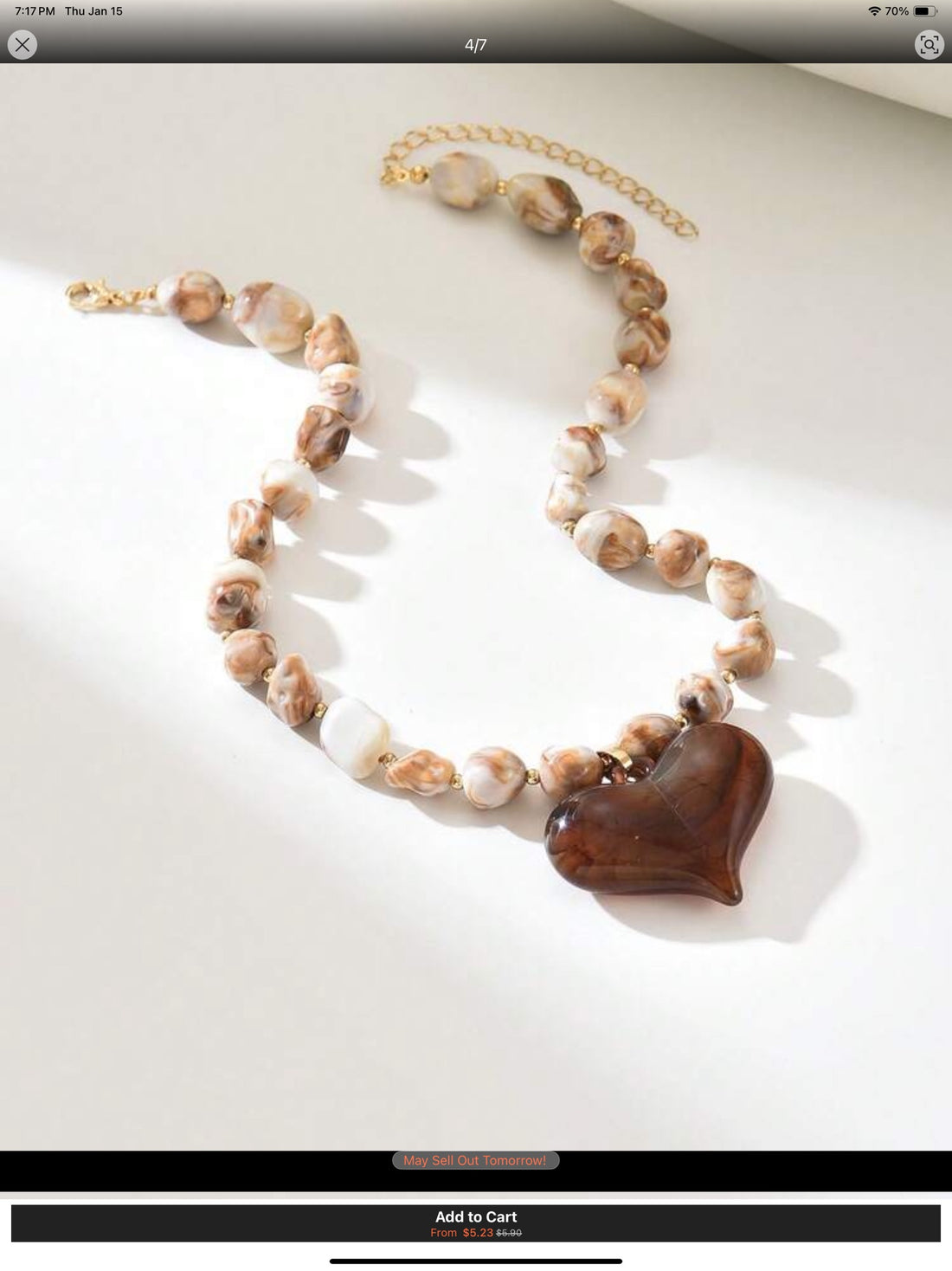 1, 2, or 3pc. Fashionable Resin Stone Heart Pendant Necklace