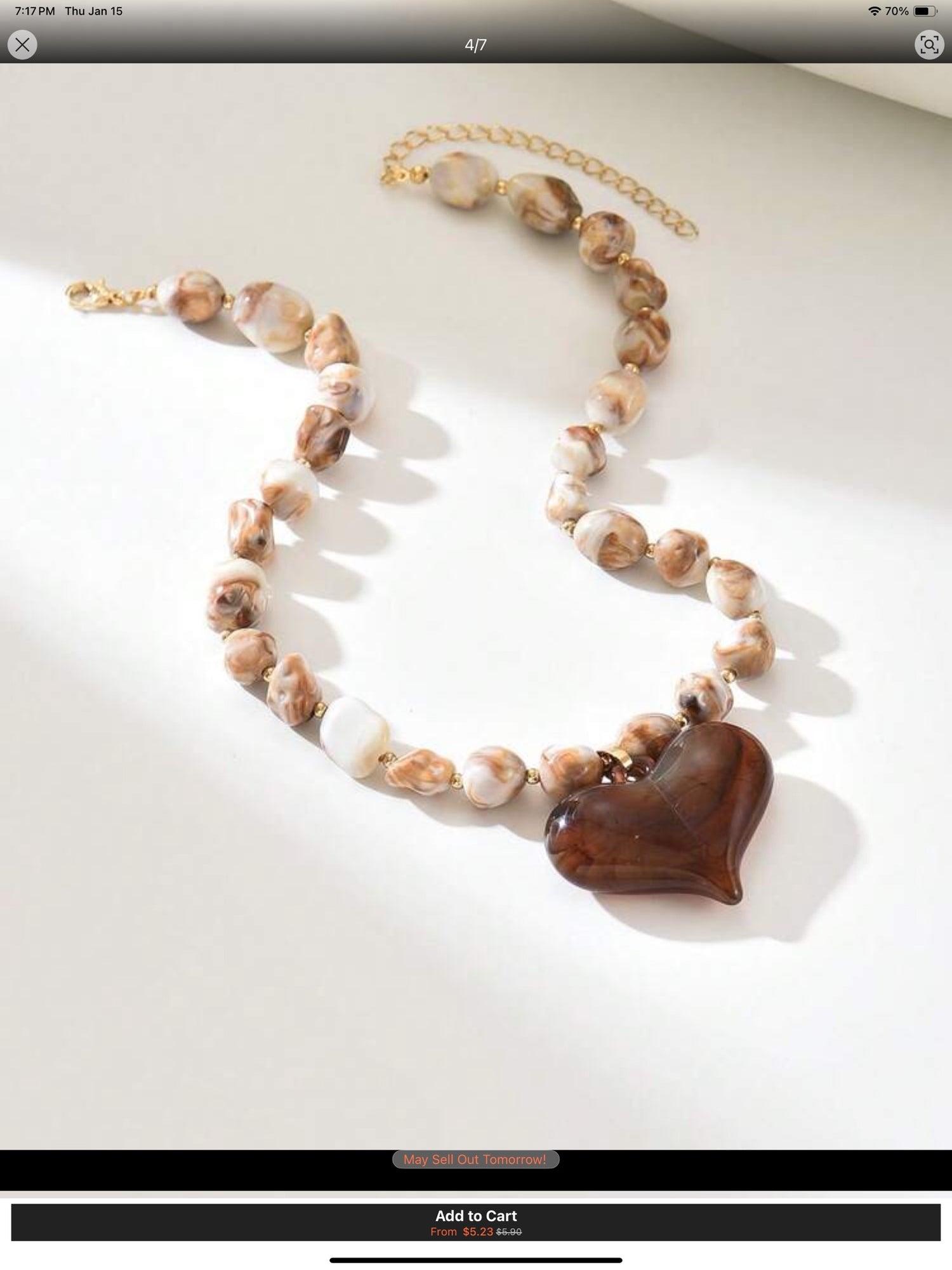 1, 2, or 3pc. Fashionable Resin Stone Heart Pendant Necklace