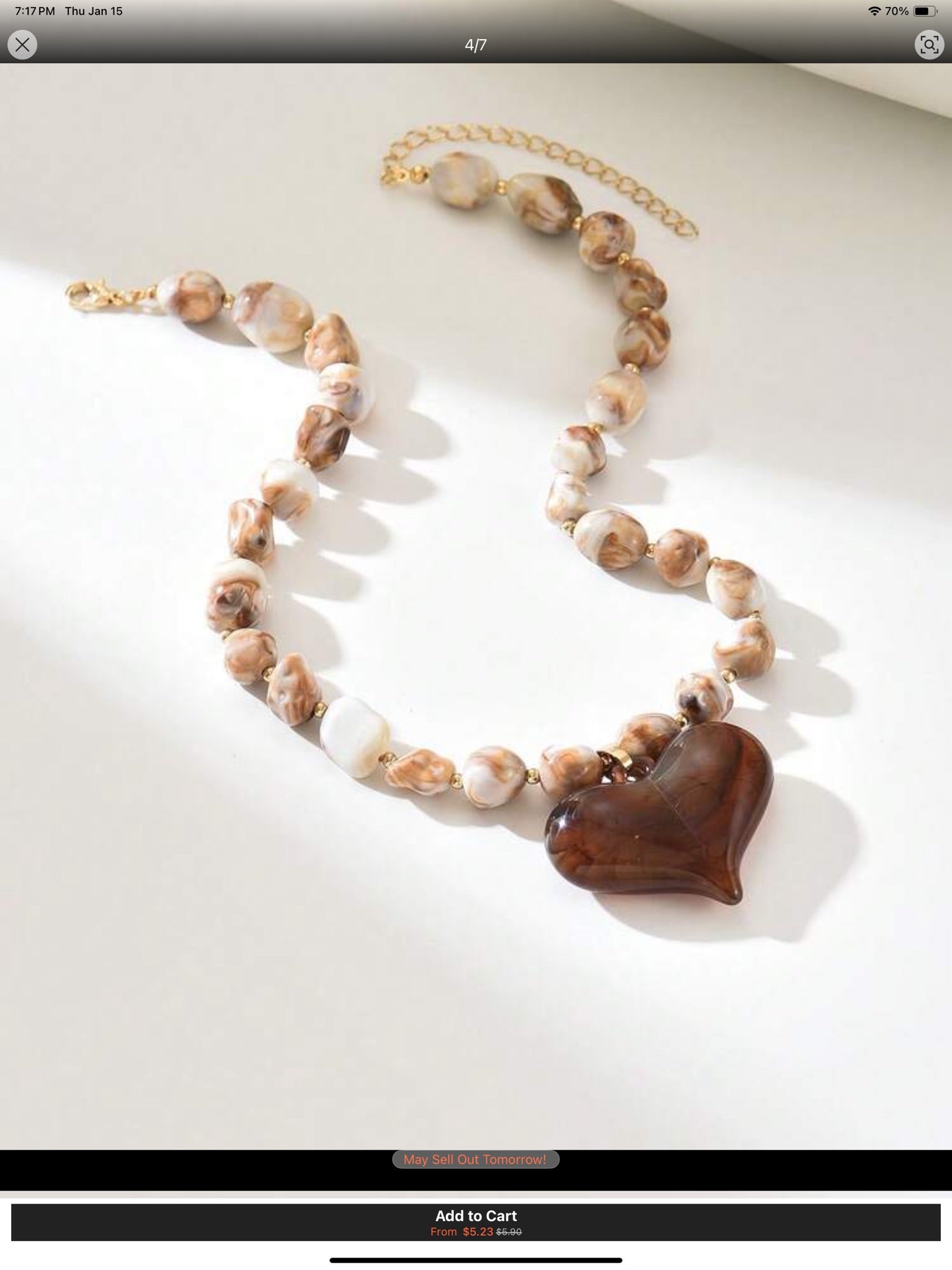 1, 2, or 3pc. Fashionable Resin Stone Heart Pendant Necklace