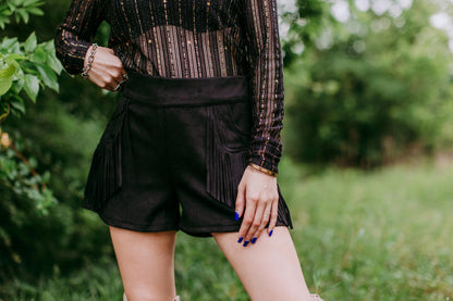 Holy Cow Vegan Suede Fringe Front Shorts