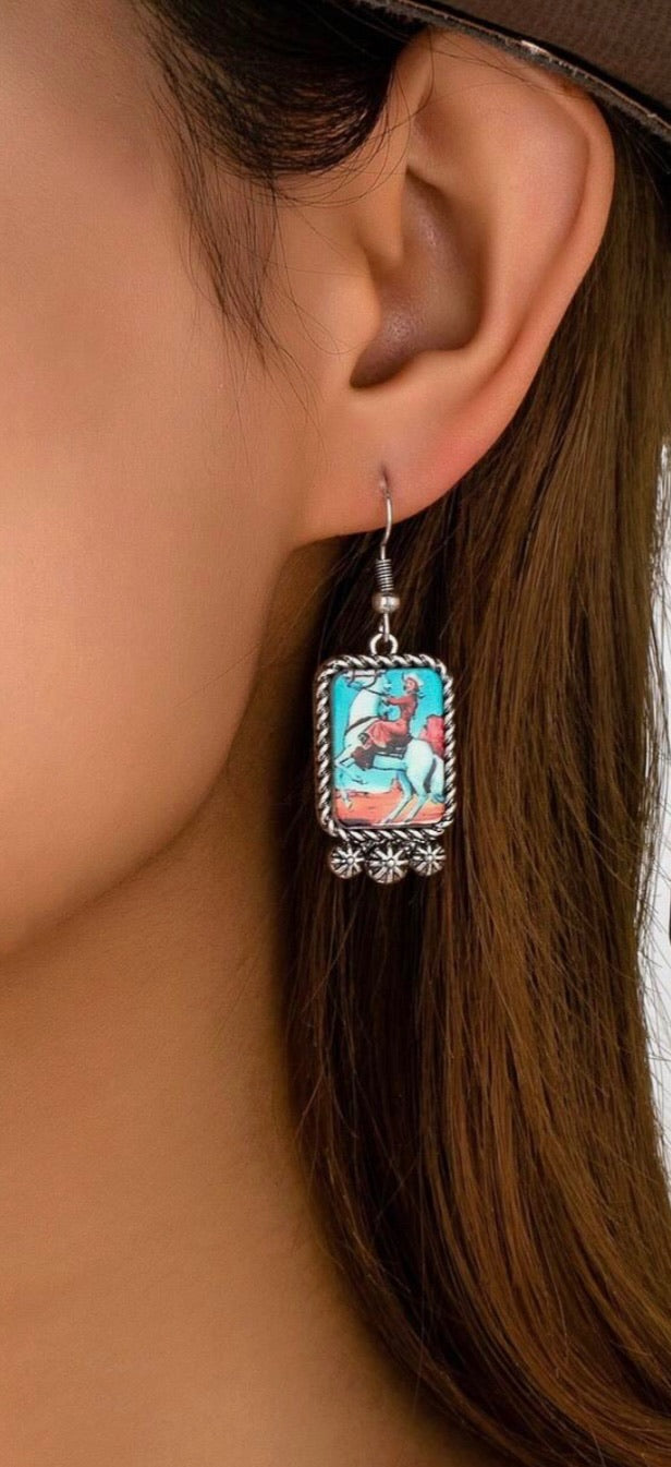 Bucking Bronc Cowgirl Dangle Earrings