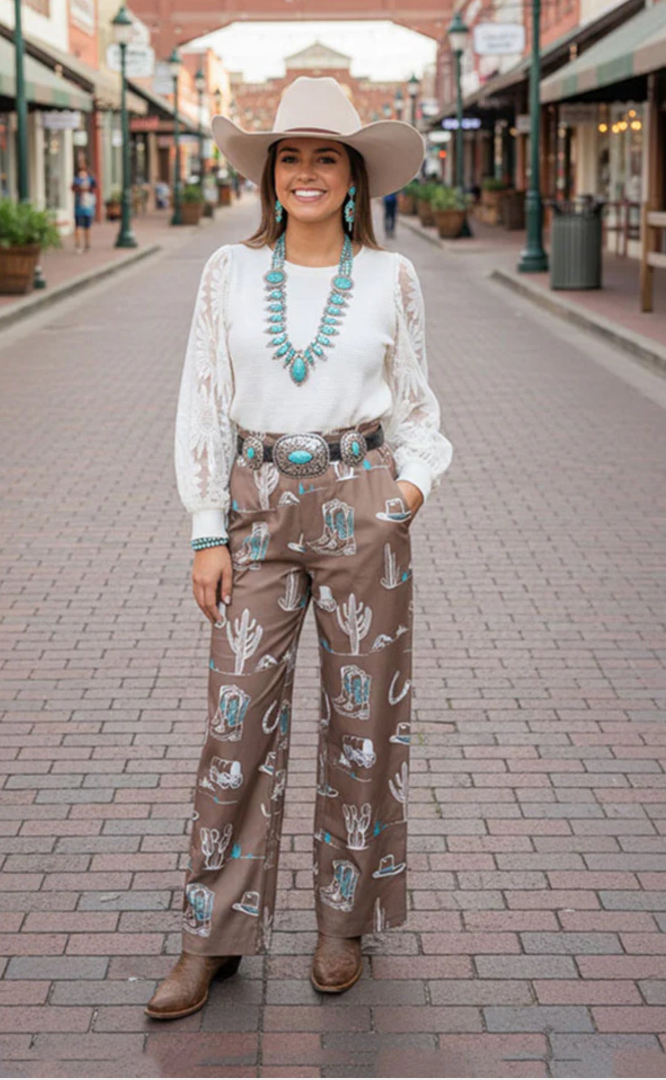 Cowboy Cactus Wide Leg Pants