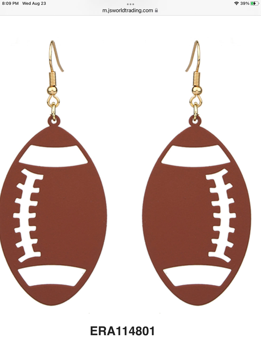 Women’s Brown Metal Football Dangle Earrings