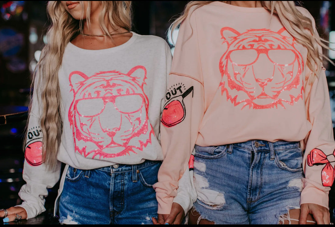 Chill out Tiger Sequin Embroidery Sweatshirt