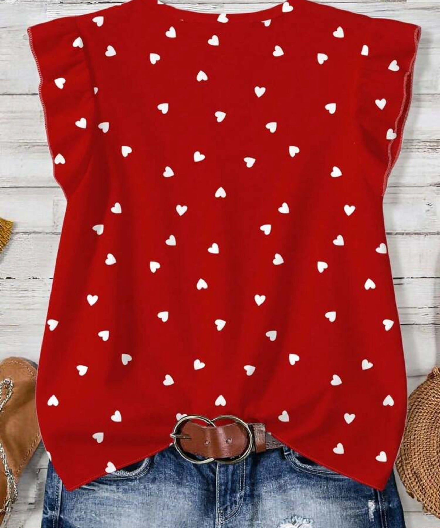 Emery Rose Heart Print V-Neck Top