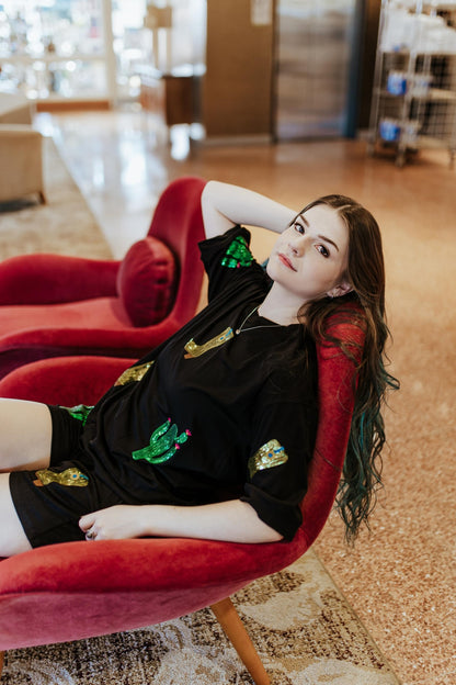 Nueces Boot and Cactus Sequin Embellished Short Set