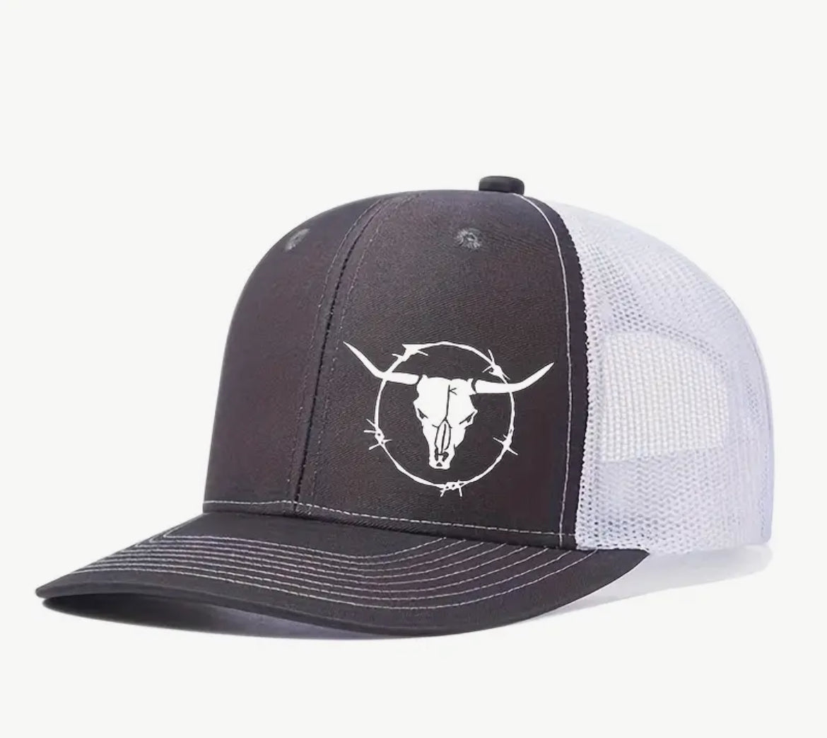 Mesh SnapBack Hat with Longhorn and Barbed Wire