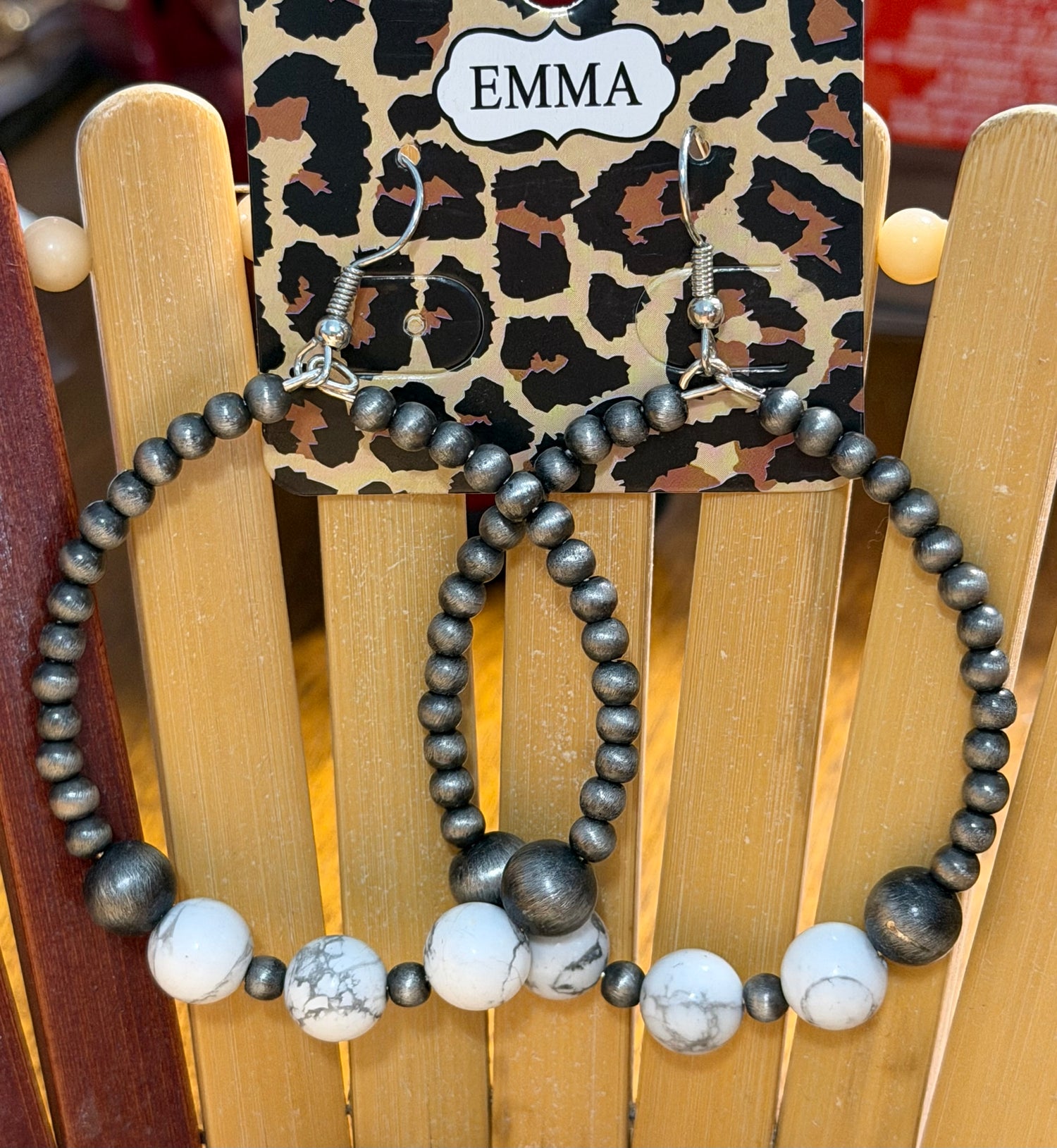 White Hematite Beaded Hoop Earrings