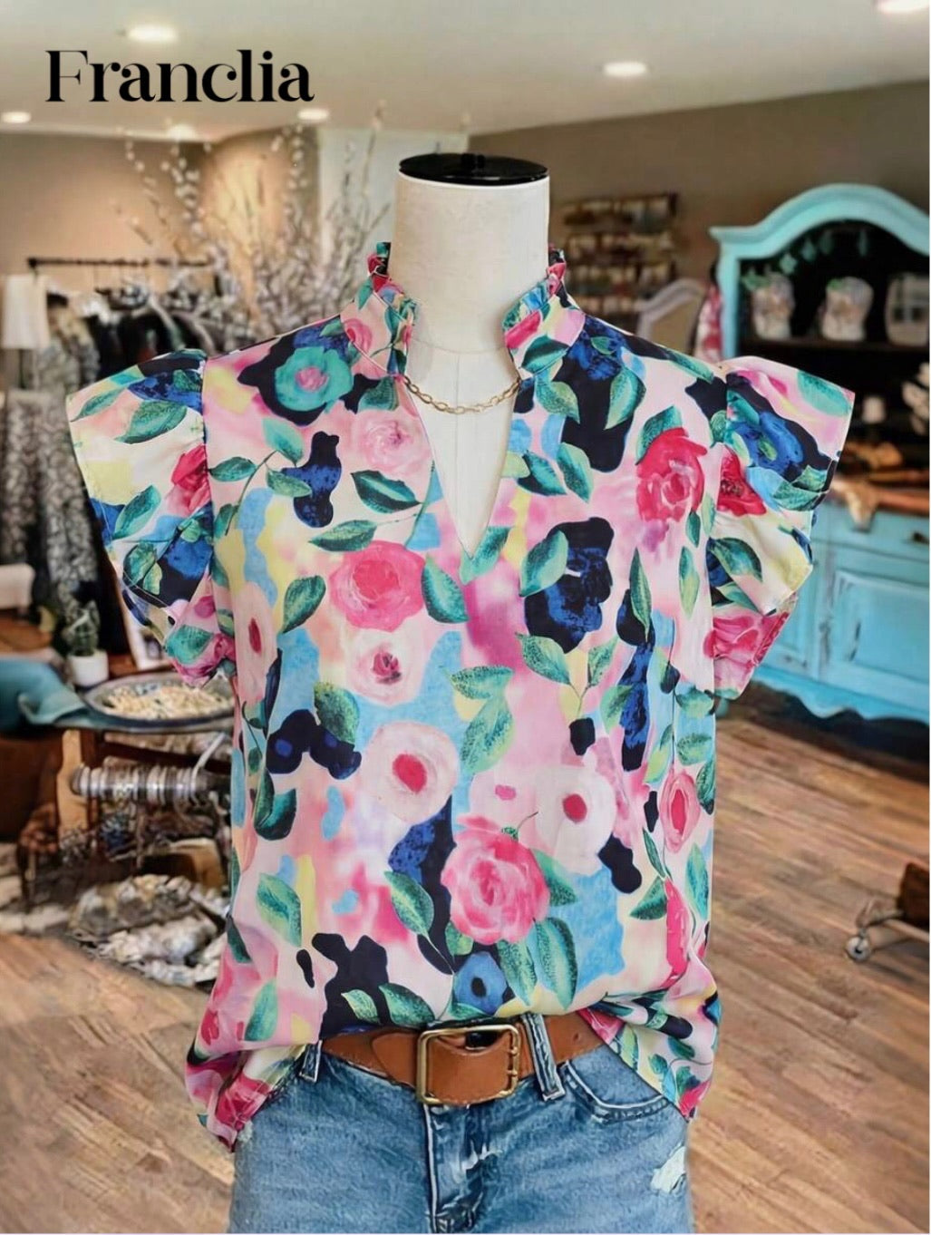 Francila Floral Flutter Sleeve Top