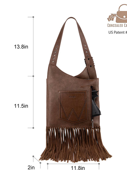 Wrangler Turquoise Stone Concho Fringe Hobo -Coffee