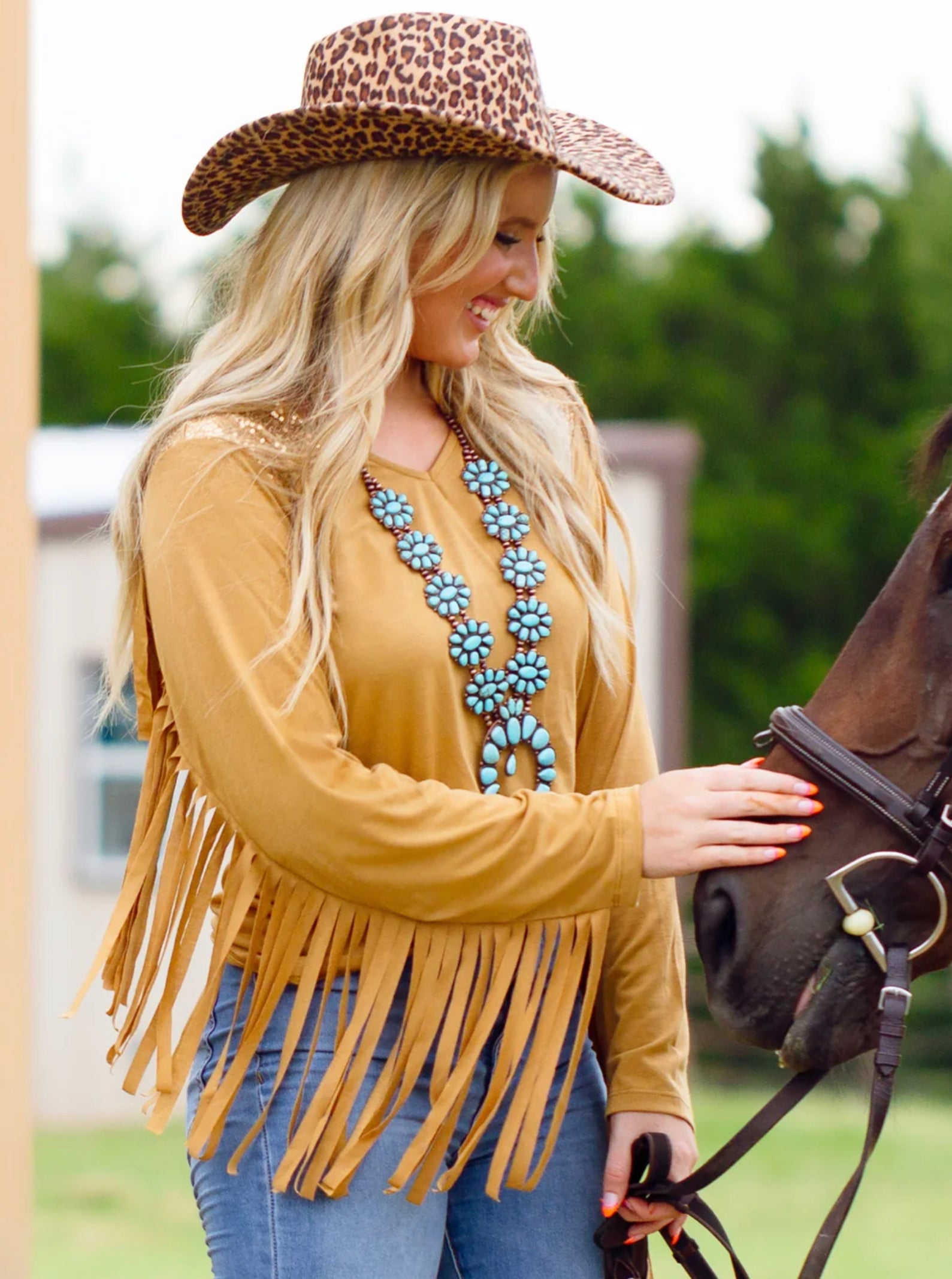 Fringe and Sequin Long Sleeve Top