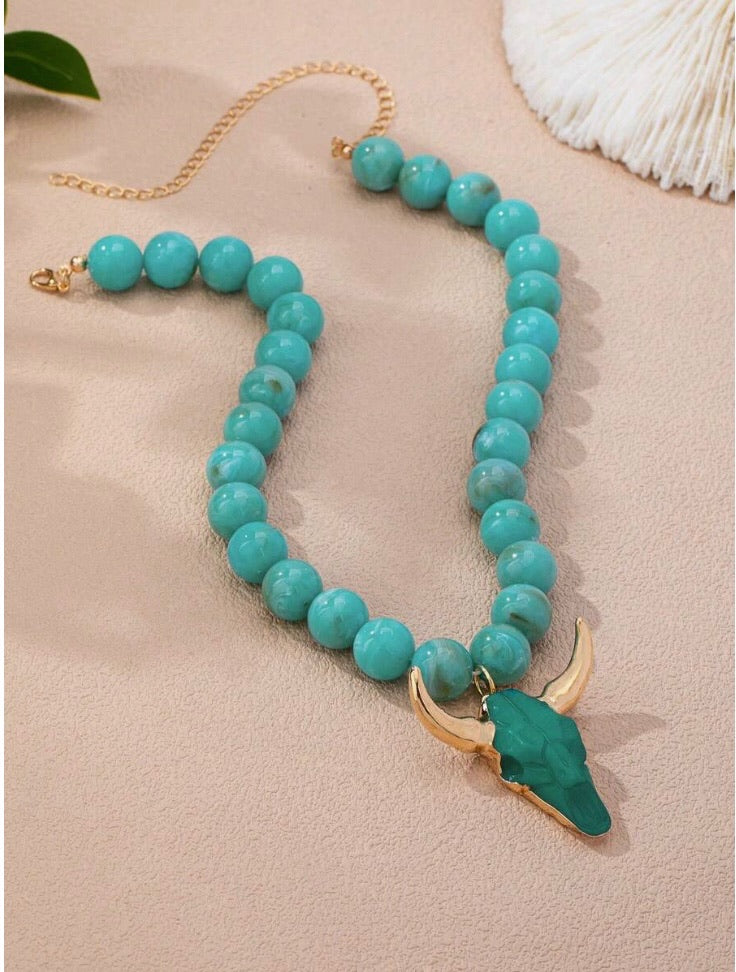 Western Turquoise Chunky Beaded Necklace