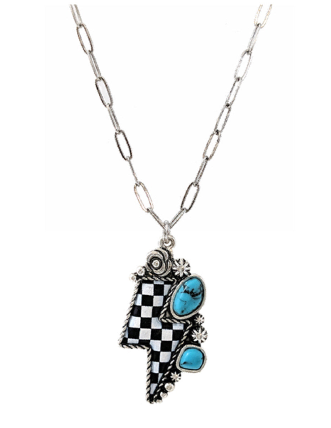 Western Semi-stone Print Necklace on Link Chain