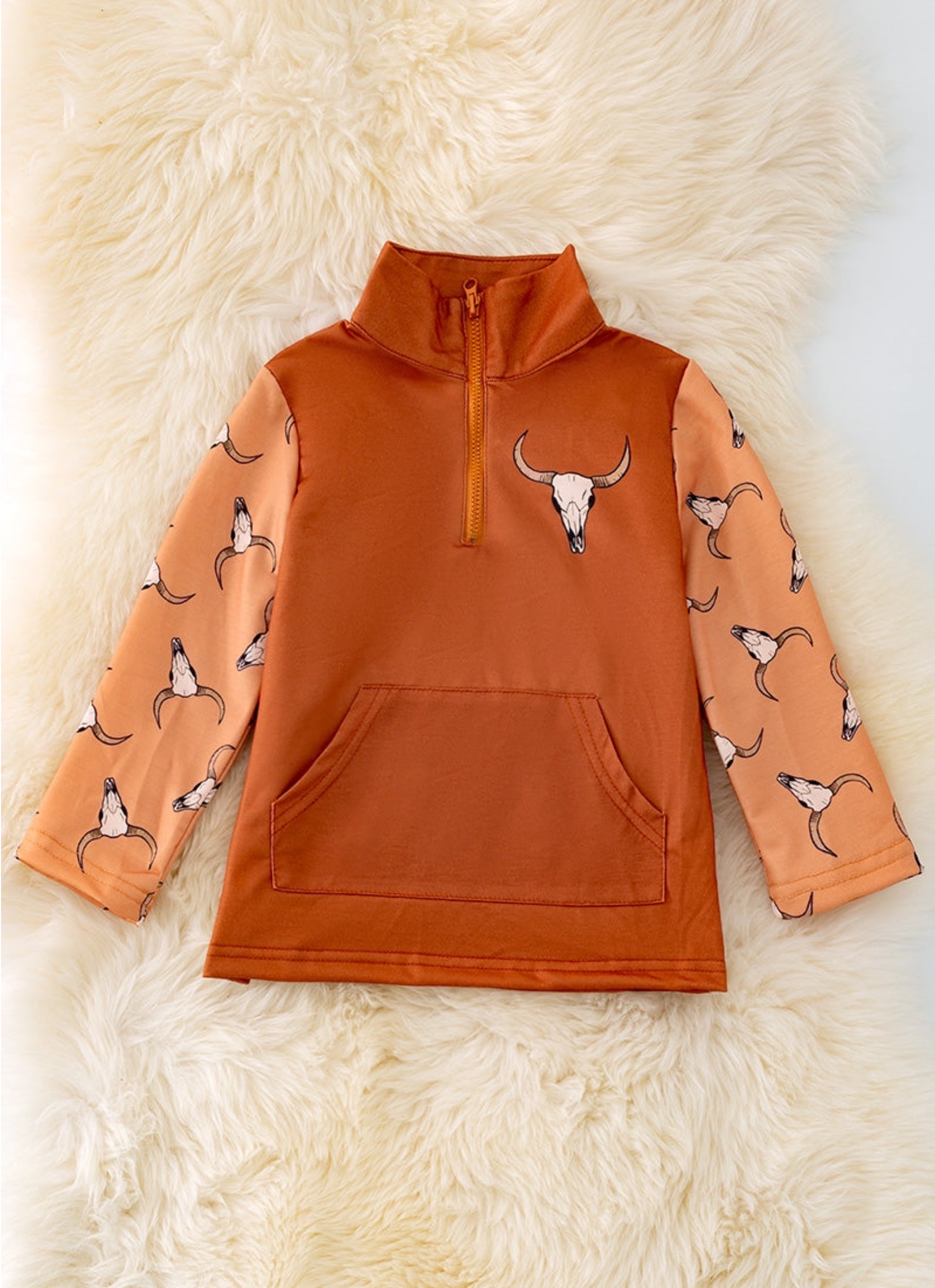 Burnt Orange Pullover with Bull Shull