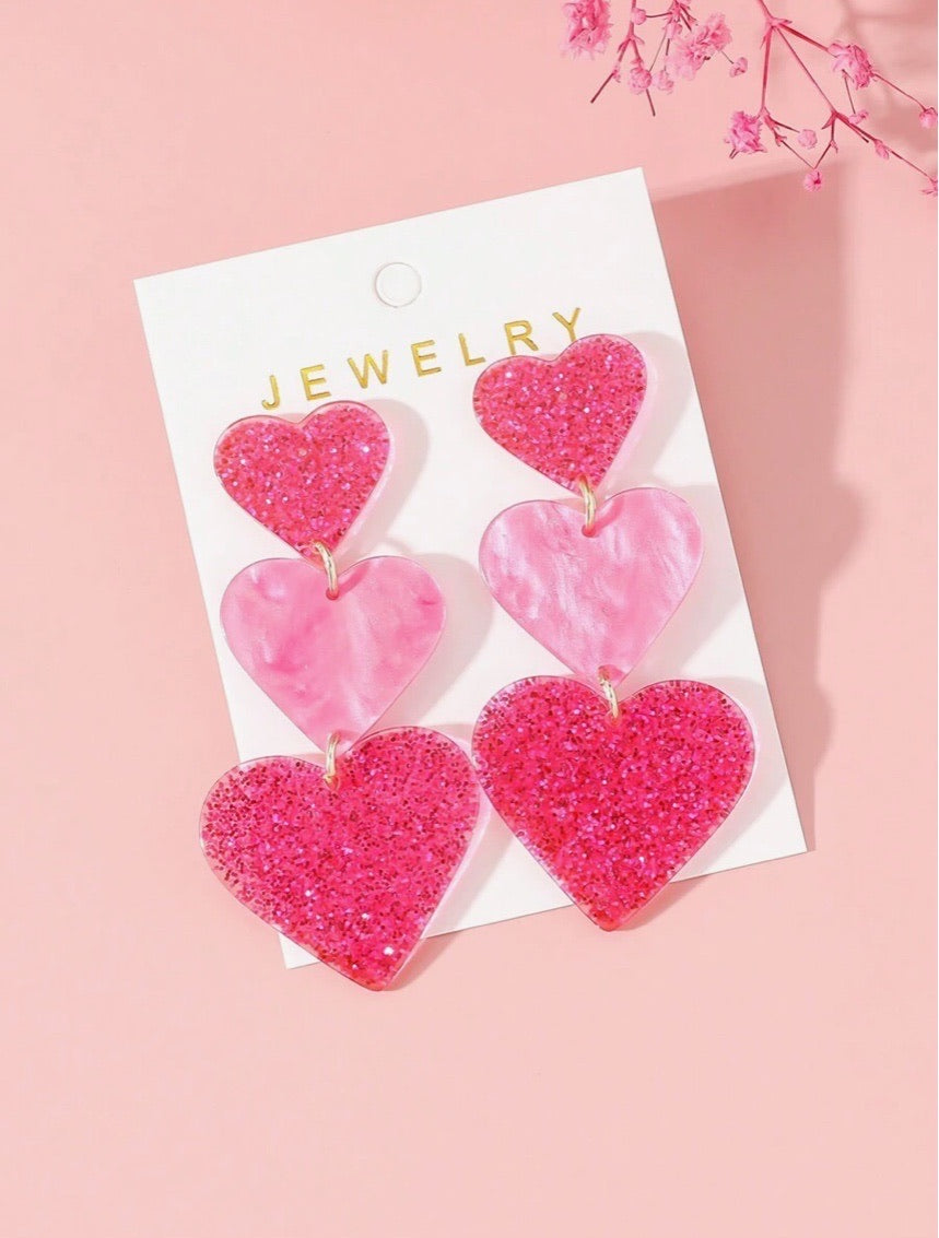 Dreamy Glitter Pink Acrylic Drop Earrings