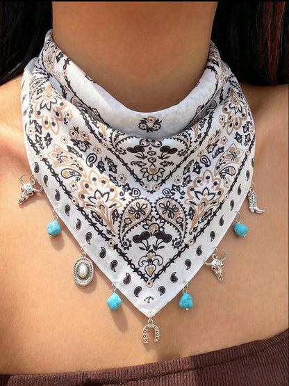Western Fashion Paisley Print Scarf with Charms