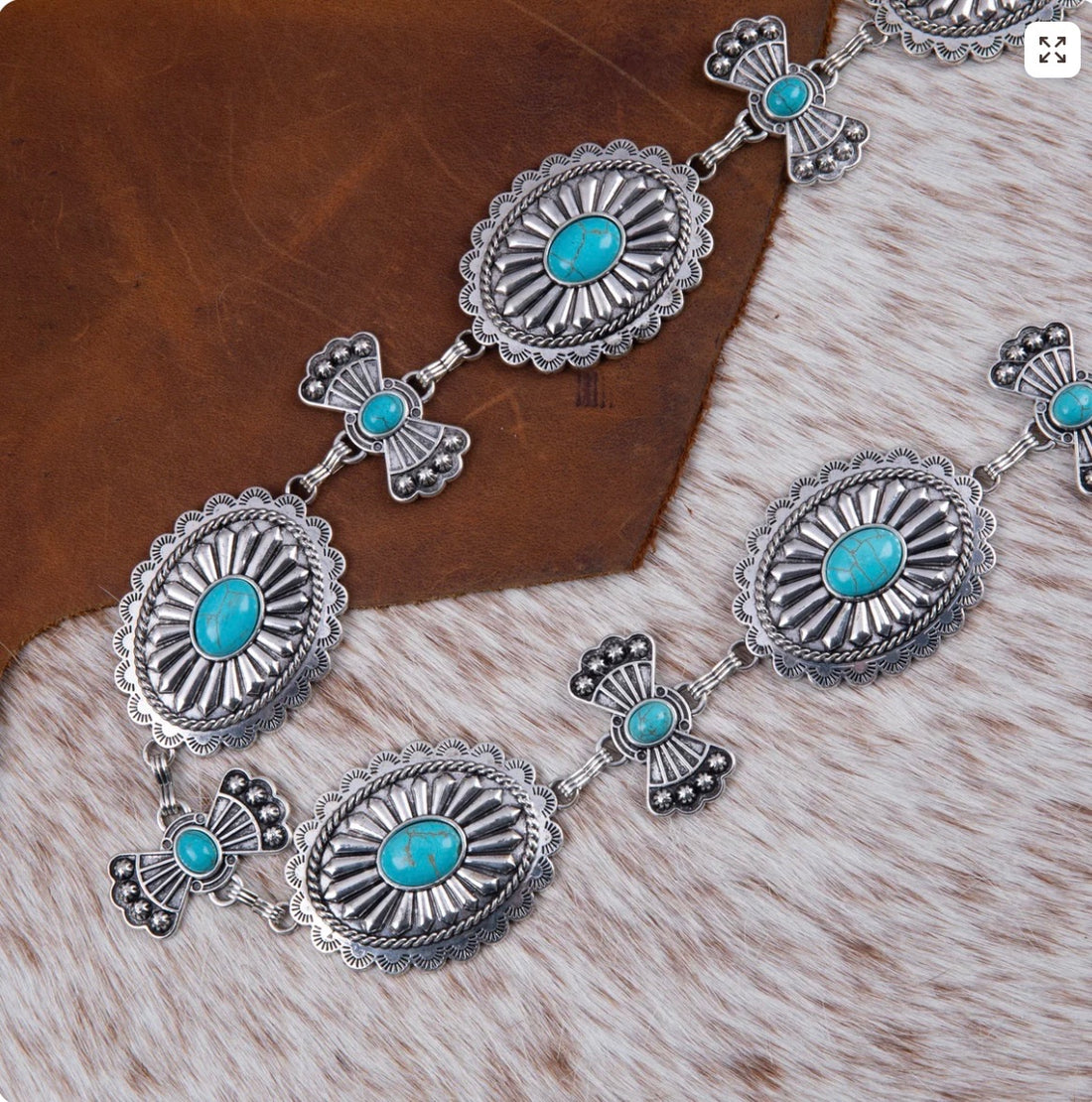 Rustic Couture Etched Oval Stone Concho Link Chain Belto