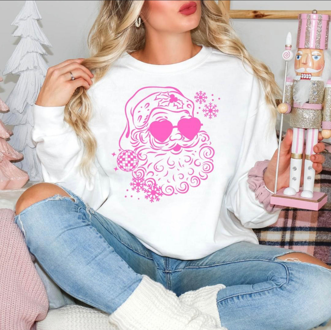 Pink Santa Graphic Sweatshirt