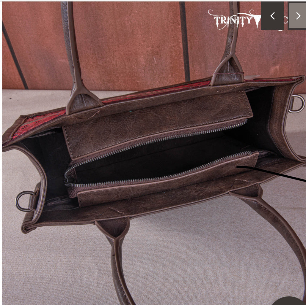 Trinity Ranch Concealed Carry Leather Tooled Tote Purse