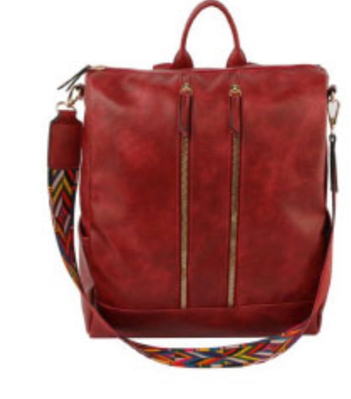 Red Pebble Leather with Double Front Zipper and Guitar Strap