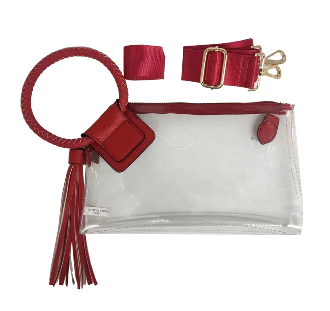 Clear Stadium Style Wristlet Clutch with Guitar Strap