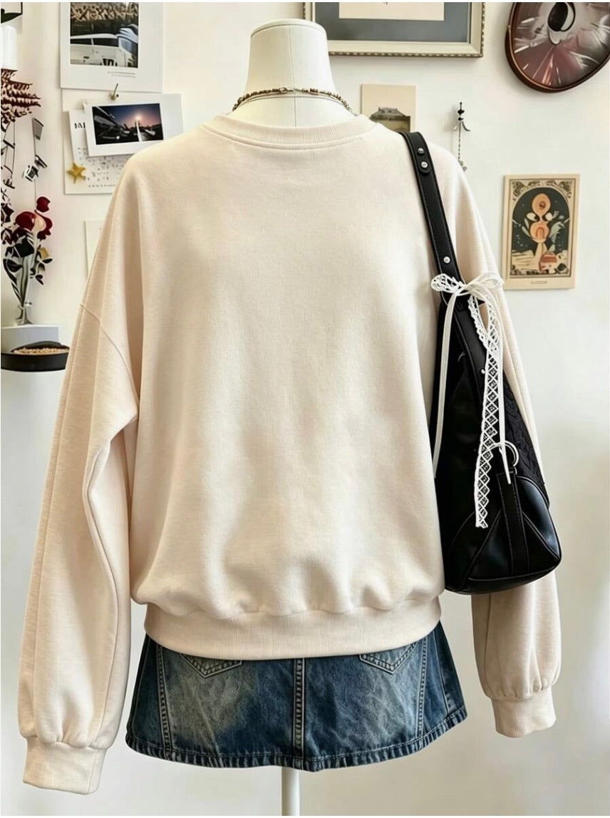 Winter Atmosphere Merry Embroidered Long Sleeve Top