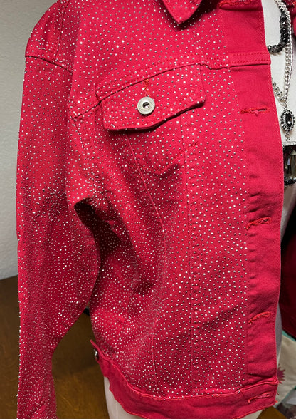 Denim Jacket with Bling Chip Rhinestone Attached