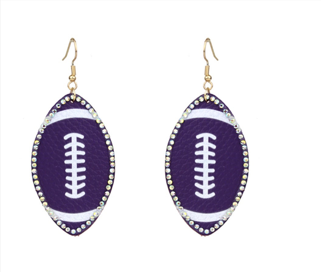 Purple Rhinestone Football Dangle Earrings