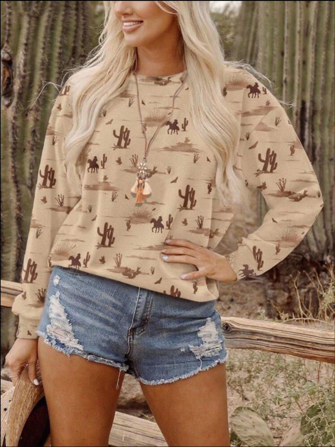 Cowboy Desert Print Graphic Sweatshirt