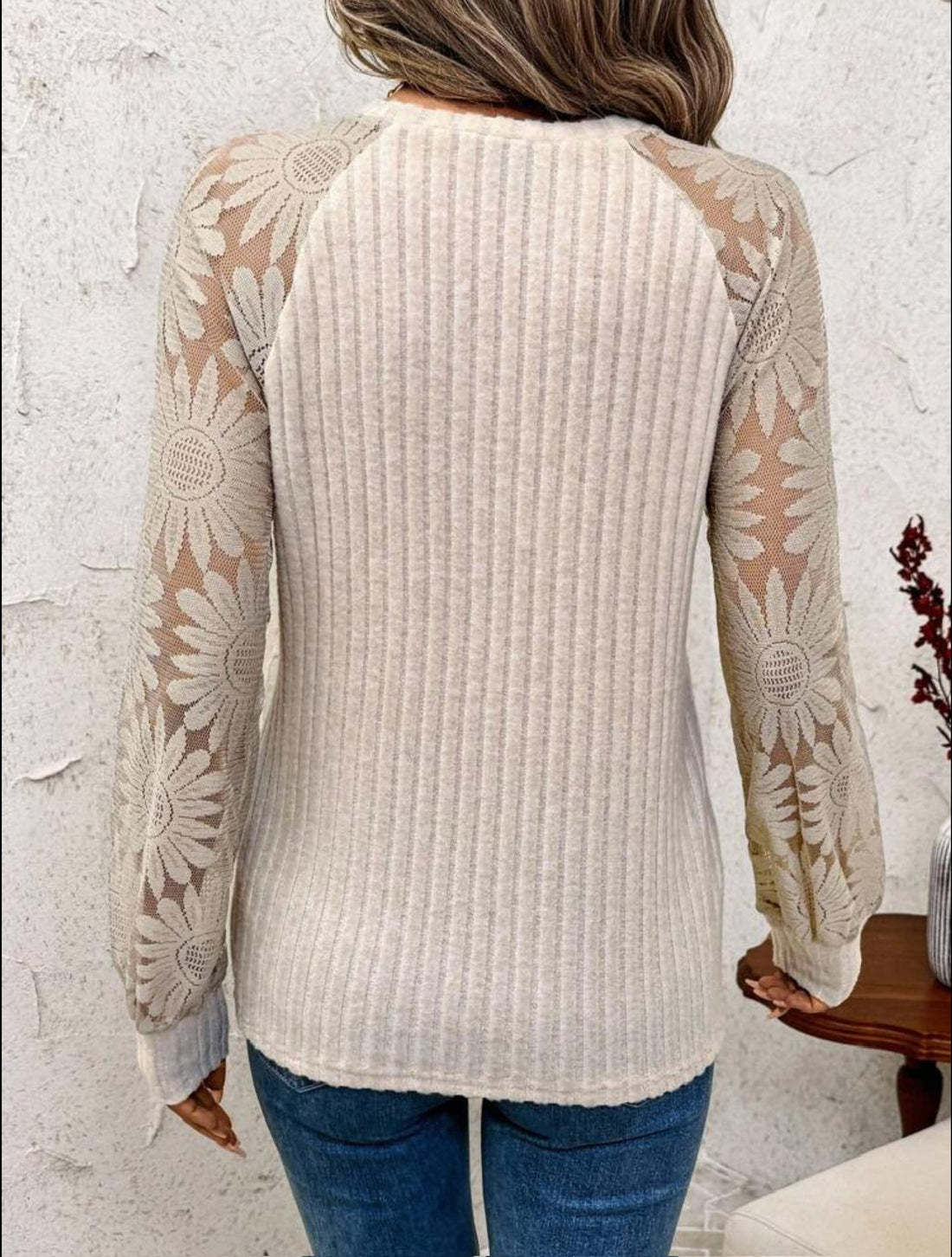 Fluffy Patchwork Sunflower Lace Long sleeve Top