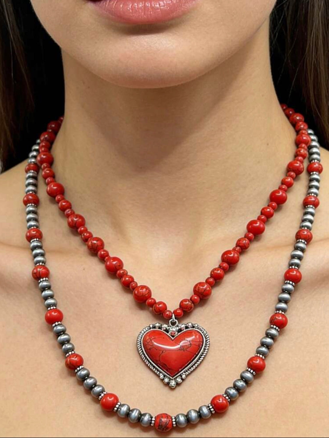 3pc. Fashion Bohemian Heart Pendant Necklace with Matching Earrings Set