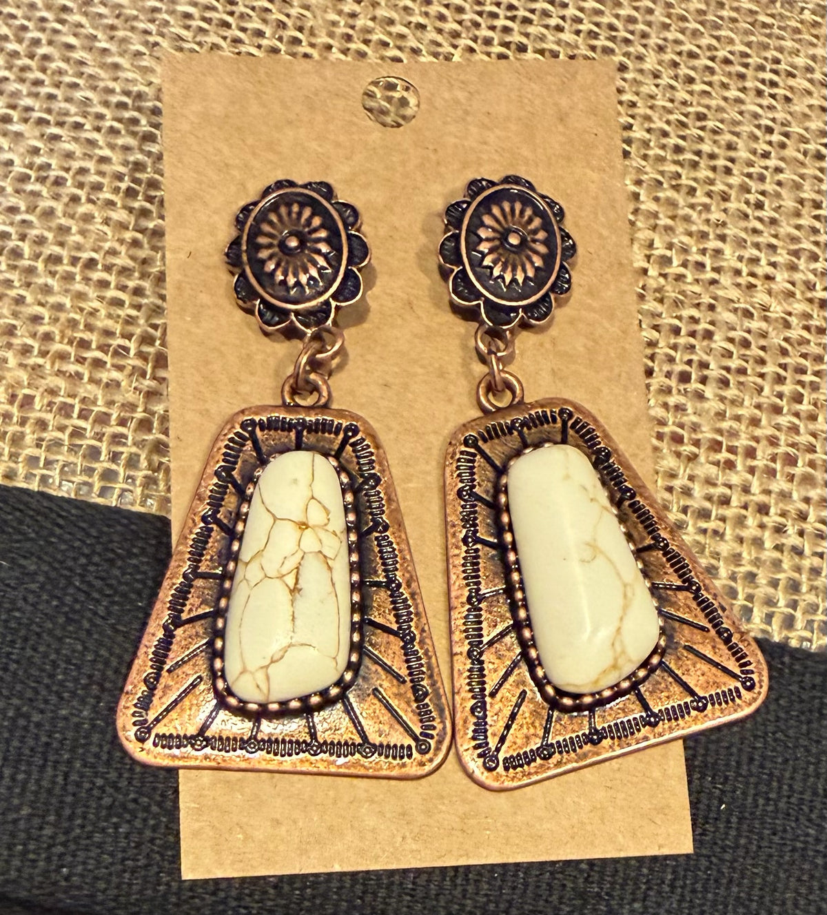 Burnished Turquoise Trapezoid Dangle Earrings