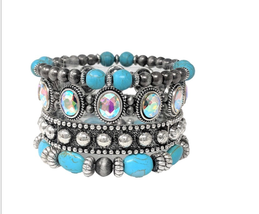 Iridescent Circle Stacked Stretch Bracelet