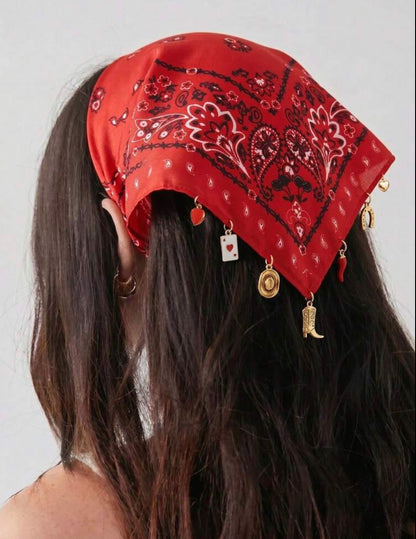 Western Fashion Paisley Print Scarf with Charms