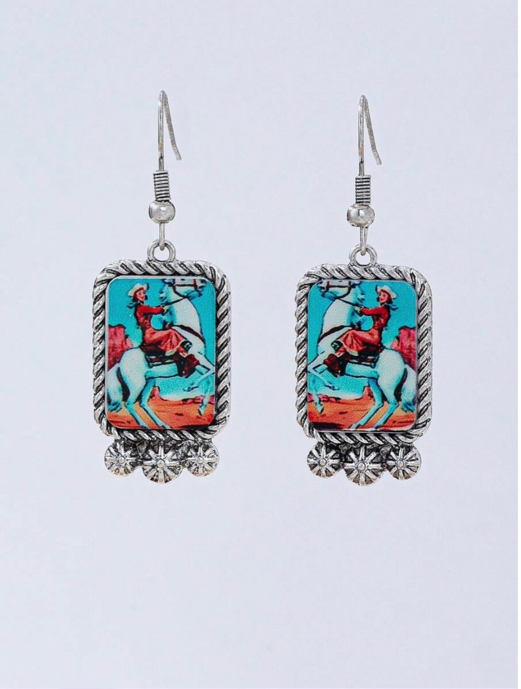 Bucking Bronc Cowgirl Dangle Earrings