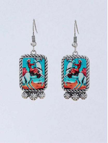 Bucking Bronc Cowgirl Dangle Earrings