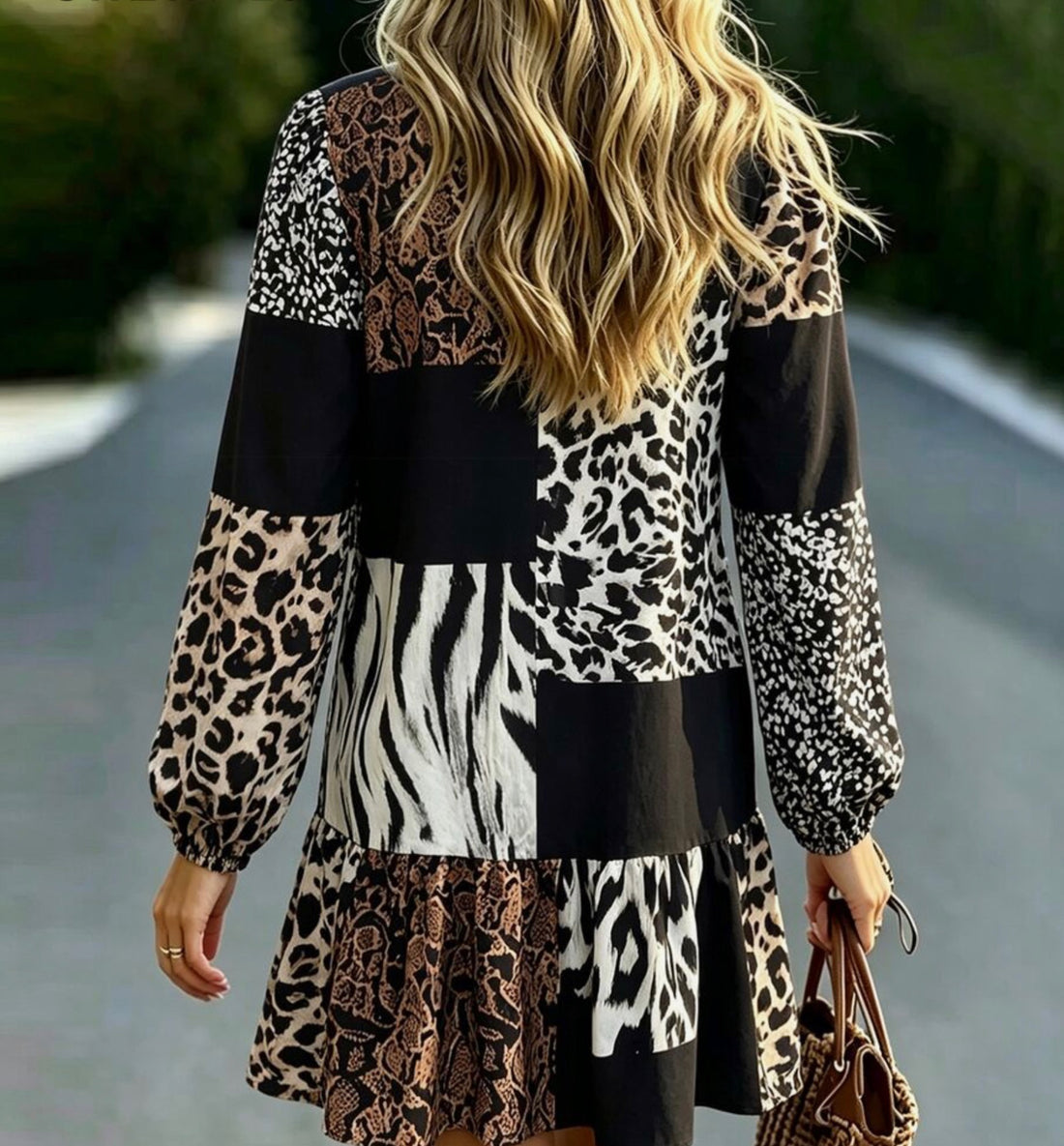 Leopard Print Patchwork Vacation Dress