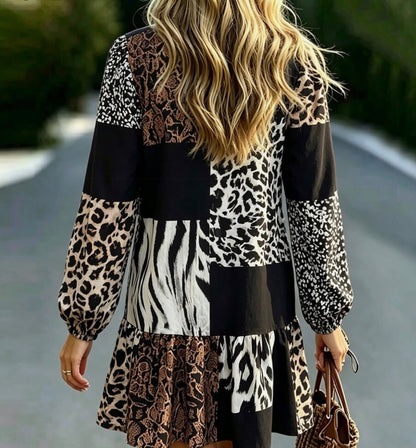 Leopard Print Patchwork Vacation Dress