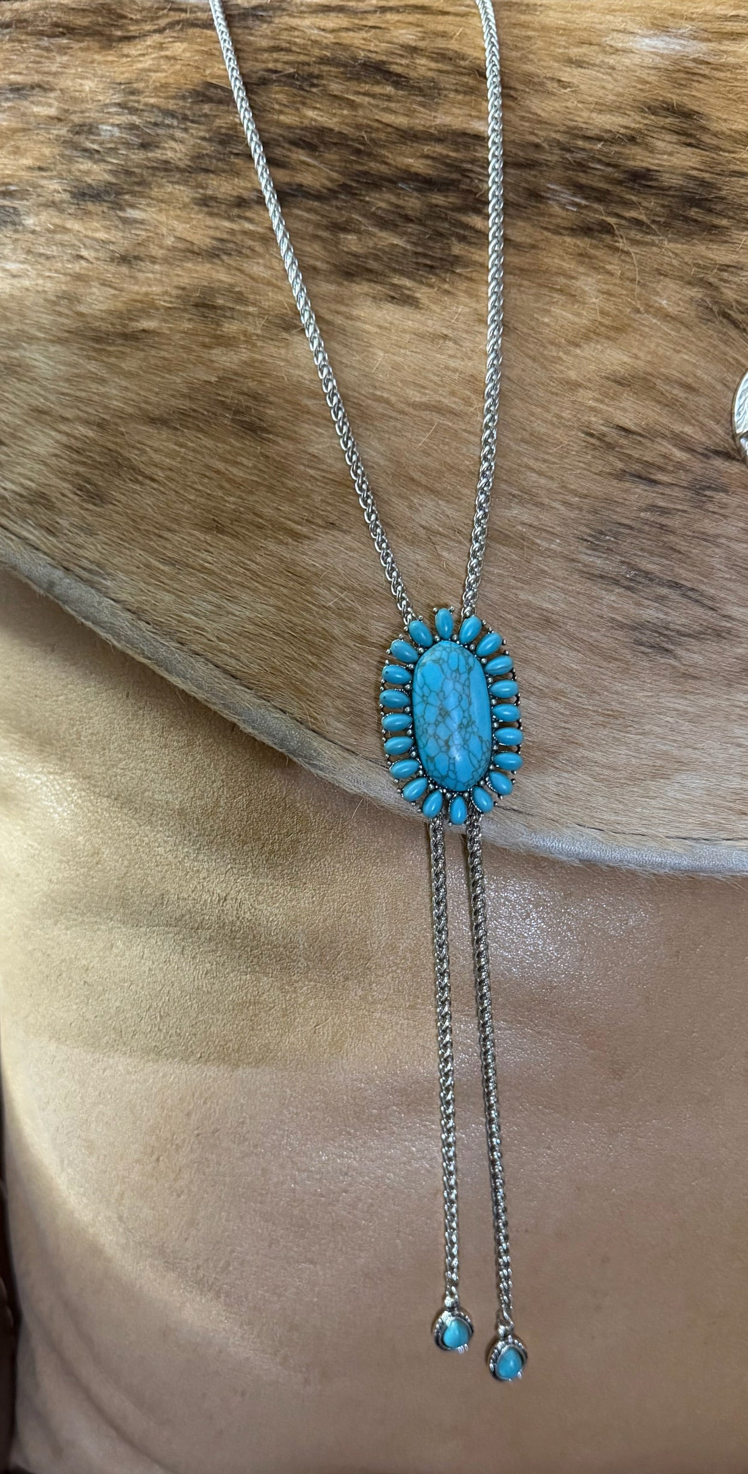 Silver Chain and Turquoise Pendant Bolo Necklace